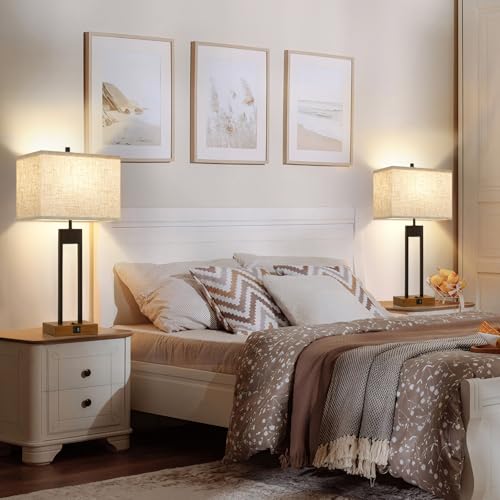 Extra Large 25.5'' Set of 2 Modern Bedroom Table Lamps with USB C+A Ports (2 Count)