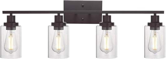 MELUCEE 4 Lights Wall Sconce Lighting Oil Rubbed Bronze Finished with Clear Glass, Bathroom Vanity Light Fixtures Wall Lights Bedroom Porch Kitchen Living Room (Patent No.: US D963914 S) - Aura Lighting
