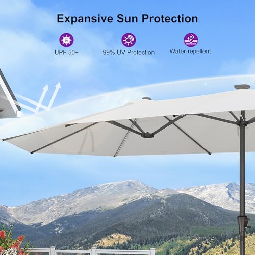 Patio Umbrella 14ft with Base and Solar Lights Outdoor