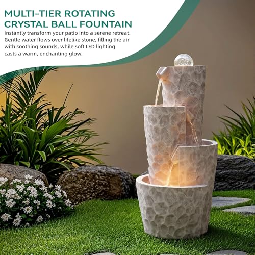 4 Tier Twist Outdoor Water Fountain with Rotating Crystal Ball
