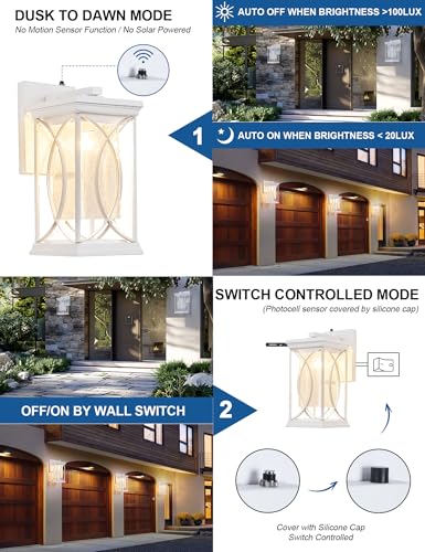 White Outdoor Sconce Dusk to Dawn Exterior Light Fixtures Wall Mount Porch Light Modern Outdoor Wall Light Aluminum with Crack