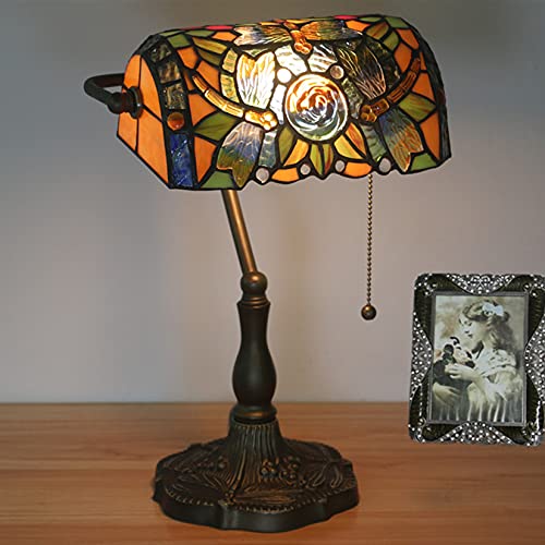 Tiffany Style Bankers Table Lamp Stained Glass Piano Desk Lamp Vintage Bedroom Bedside Lamp for Study