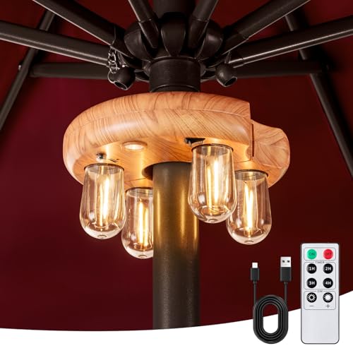 Wood Grain Patio Umbrella Light with Remote Control