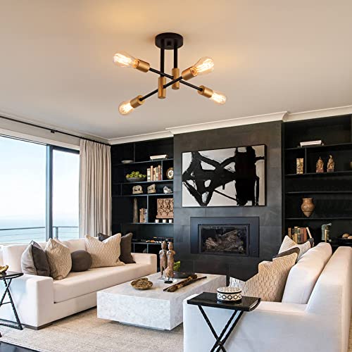 Black and Gold Modern Sputnik Chandelier Ceiling Light Fixtures