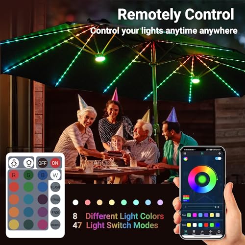 15 Ft Umbrella Outdoor Patio Solar Lights With Base