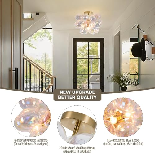 Modern Semi Flush Mount Bubble Chandelier with 17 Colorful Glass Globes
