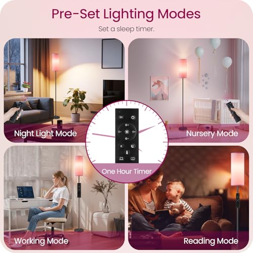 2 Pack Dimmable Pink Floor Lamps for Living Room with 2 Remotes and Foot Switch (2 Count)