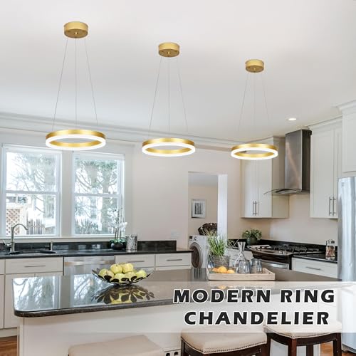 12" Gold Led Ring Chandelier Ring Modern Led Chandelier 3 Pack Modern Pendant Lights Led Pendant Lights Adjustable Height Light Contemporary Light Fixture for Kitchen Island Dining Room