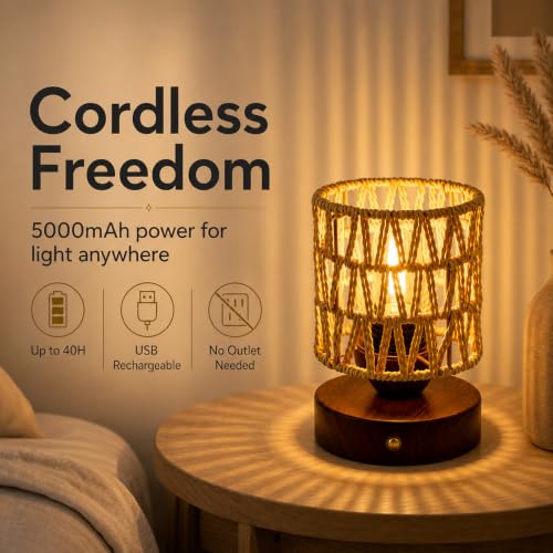 Cordless Operated Rattan Lamp