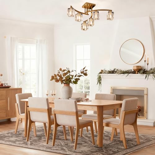 6 Lights Semi Flush Mount Ceiling Light Black and Gold Ceiling Fixture Farmhouse Dining Room Light Fixture with K9 Crystal Shades Modern Chandelier for Living Room Bedroom Entryway