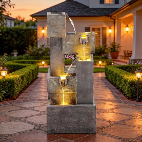 32.5" 5 Tier Outdoor Water Fountain LED Cascading Waterfall
