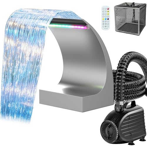 Pond Waterfall Spillway with LED Lights & 1200GPH Pond Pump
