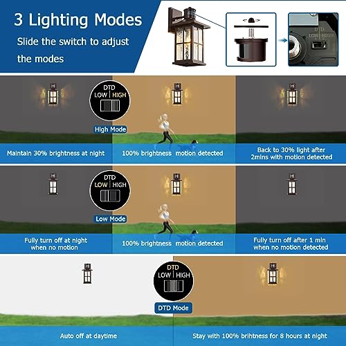 2 Pack Motion Sensor Outdoor Wall Lights Dusk to Dawn Exterior Porch Lantern Brown Outside Sconce Lighting Fixtures Rustic Farmhouse Wall Mount Carriage Lamp for House Garage Patio (2 Count)