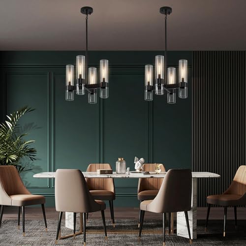 4 Lights Black Farmhouse Chandelier for Dining Room with Glass Cover 15" (4 Count)