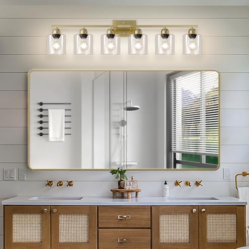 Modern Brushed Gold 6 Light Bathroom Light Fixtures