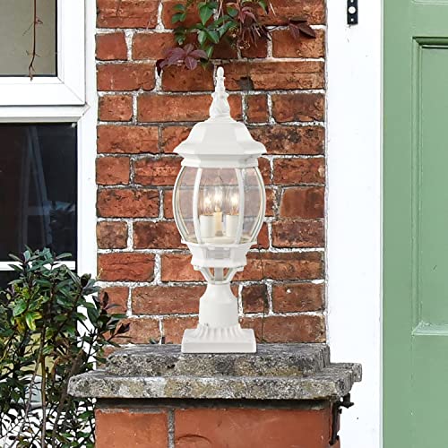 60/897, 3-Light Outdoor Post Lantern, White, Beveled Glass