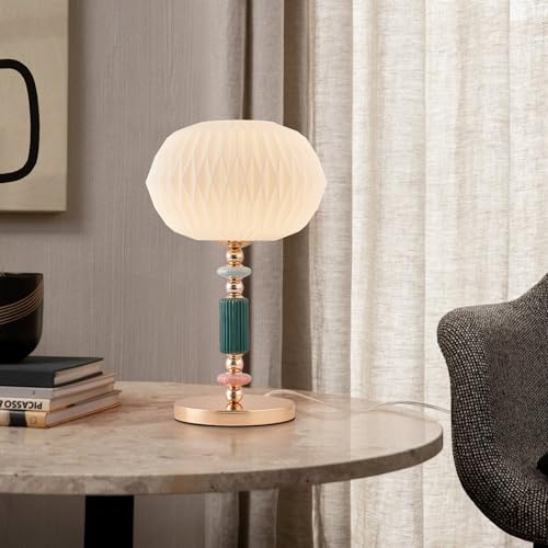 Milk White Glass Shade Table Lamp Modern Metal Desk Lamp with Plug Cord Switch for Bedroom Living Room