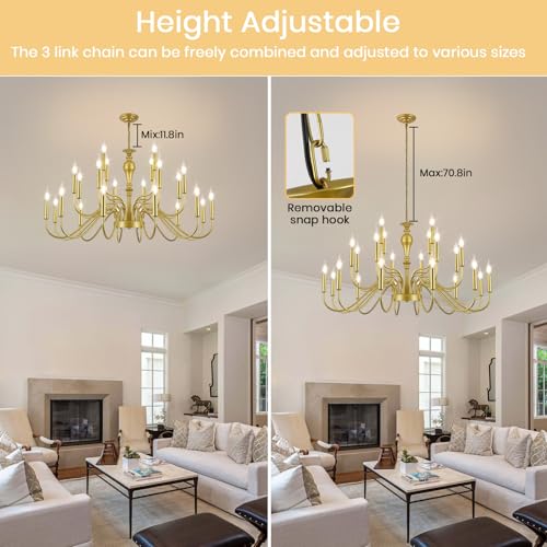 24 Light Large Gold Chandelier Farmhouse Chandeliers for High Ceiling Foyer