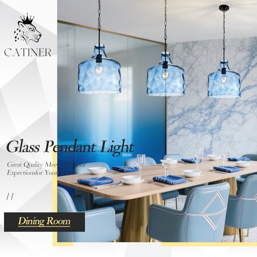 16" Farmhouse Blue Hammered Glass Pendant Light