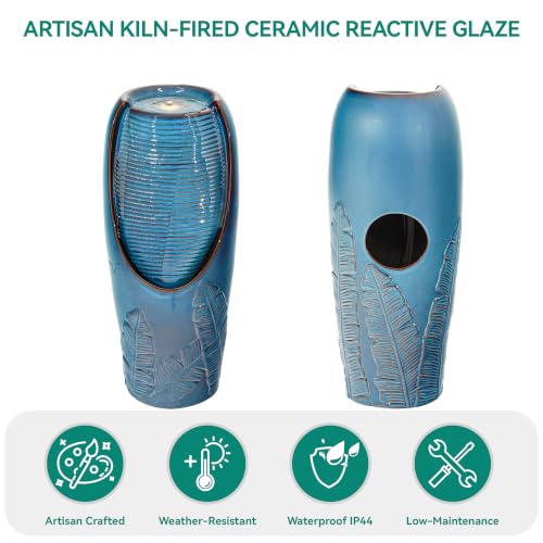 Autodaya 33" H Ceramic Jar Outdoor Water Fountain