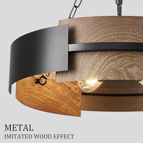 24" 6 Light Industrial Drum Chandelier with Walnut Grain Finish (6 Count)