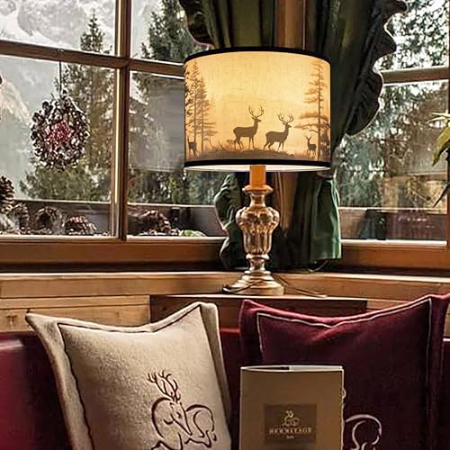 HD Printing Deer Drum Lamp Shade 13"x13"x10" Assembly Required Lampshade for Table Lamp