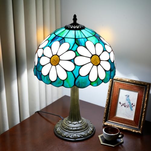 Tiffany Style Stained Glass Table Lamp Chrysanthemum Table Lamp Bedroom Bedside Lamp Living Room Dining Room Office Decoration Desk Lamp Home Decoration Creative Gift