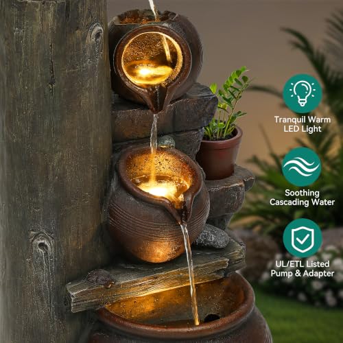 AUTODAYA 40" H Oversized Outdoor Fountain with LED Lights 4