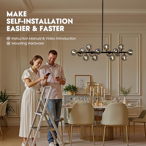 Black Mid Century Modern Sputnik Chandeliers for Dining Room Light Fixture