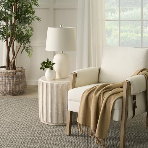 Home 23" Natural White Ceramic Jar Table Lamp for Bedroom