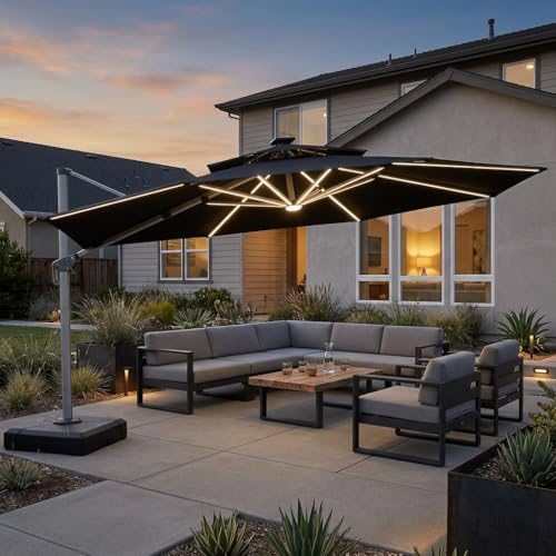 Cantilever Umbrella 13ft Solar LED Light Double Top