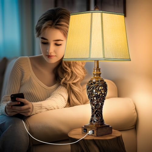 28.5" Farmhouse Vintage Table Lamp Set of 2 with Nightlight (2 Count)