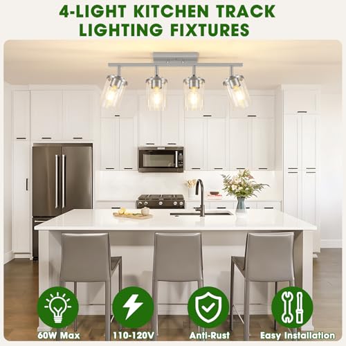 4 Lights Brushed Nickel Kitchen Lighting Fixtures Ceiling
