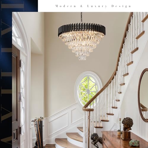 Black and Gold Crystal Chandeliers 30” Modern Dining Room Chandelier Round