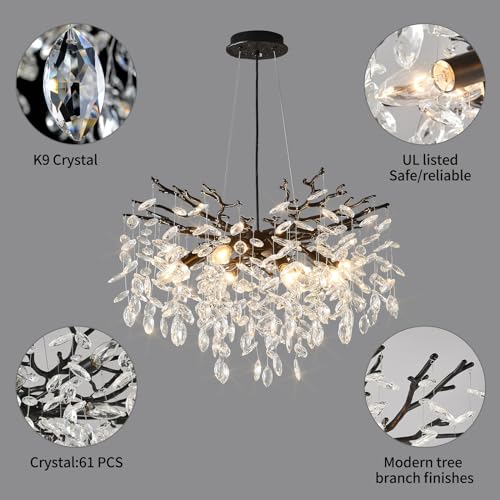 Black Tree Branch Crystal Chandelier 24" Modern Raindrop Chandelier