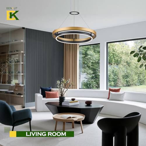 Modern LED Chandelier Black Gold Dimmable Circular LED Pendant Light with Remote Ring Chandelier Dining Room Light Fixtures for Kitchen Island Living Room Entryway
