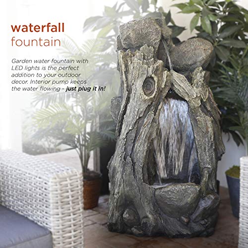 WIN270 52" Outdoor Rainforest Waterfall Tree Trunk Fountain with LED Lights