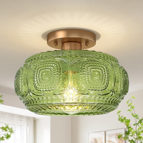 11" Art Deco Glass Semi Flush Mount Ceiling Light Fixture