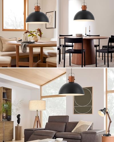 16 Inch Ash Wood Hammered Pendant Light Fixtures