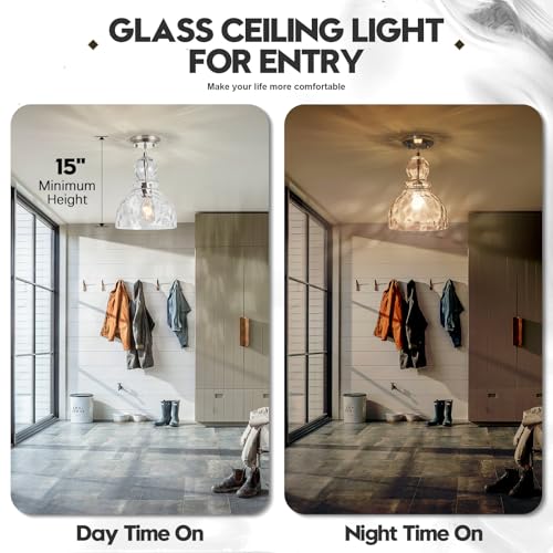 Brushed Nickel Pendant Light for Kitchen Island Hammered Glass Pendant Island Light 10inch Modern Glass Pendant Lights for Kitchen Sink Dining Room Hallway Entrance