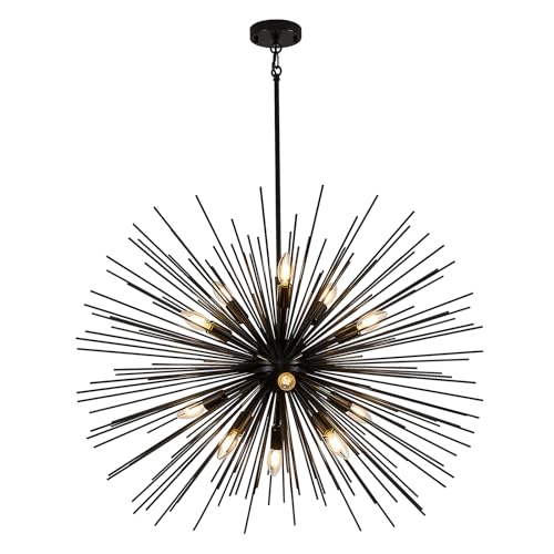 35in Black Sputnik Chandelier 12 Light Starburst Light Fixture Solid Metal