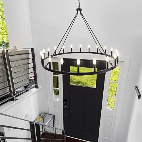 47'' 20 Light Large Black Wagon Wheel Chandelier for Living Room