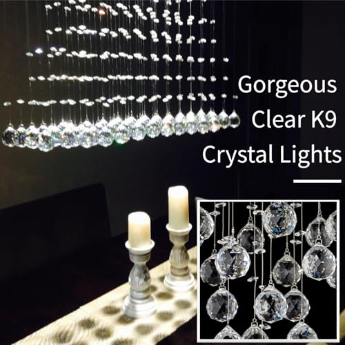 Contemporary Modern Crystal Chandelier Flush Mount Chandelier Rain Drop Lighting Led Ceiling Bathroom Fixtures Pendant Lamp for Living Dining Room Foyer Bedroom Hallway L32 X W8 X H26