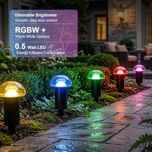 Color Changing Low Voltage Path Lights 12 Pack Mushroom Glass Top