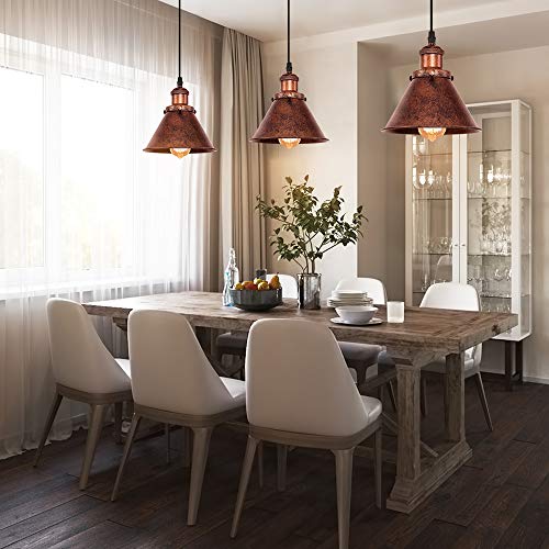 Farmhouse Pendant Light Rustic Cone Shade Mounted Fixture Hanging Ceiling Lamp Antique Painted Vintage Finish Small Light