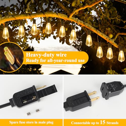 100FT Outdoor String Lights 52 Bulbs
