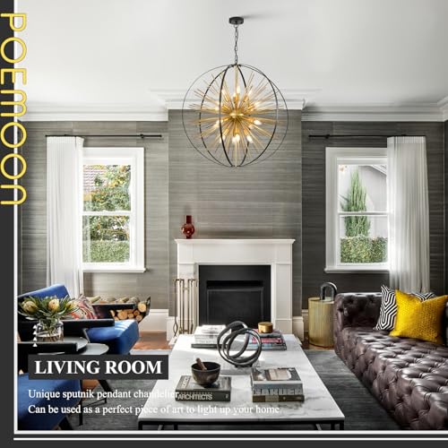 31" 16 Light Black Gold Sputnik Chandelier Modern Hanging Light