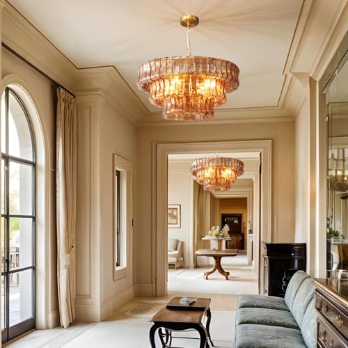Modern Amber Glass Chandelier
