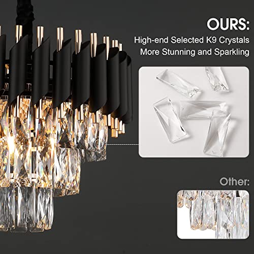 Modern Crystal Chandeliers 3 Tiers Black and gold Pendant Light Fixtures