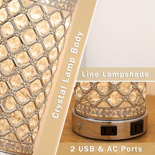 24in Crystal Table Lamp Bedroom Lamps for Night Stand Bedside